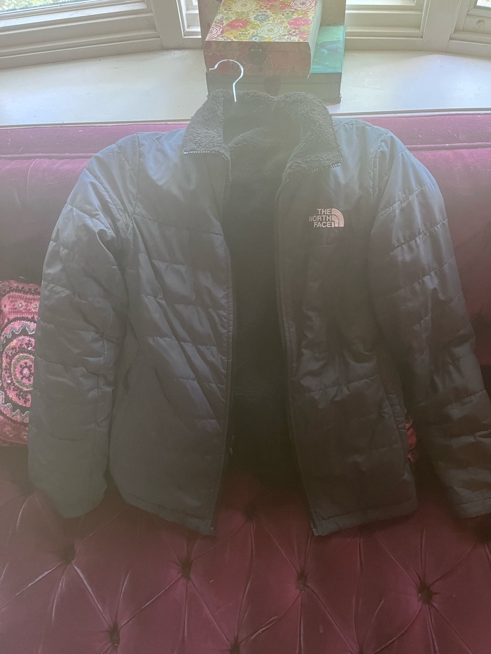 The North Face Women's reversible gray Puffer Jacket with black fleece lining